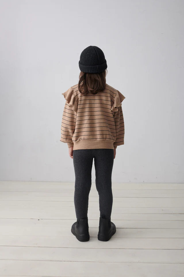 Organic stripes ruffle sweater - Camel
