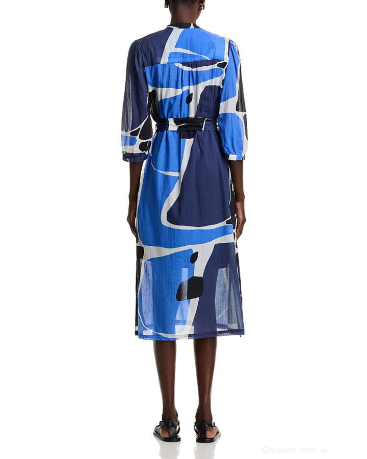 Belted Shirt Dress - Blue - Dresses
