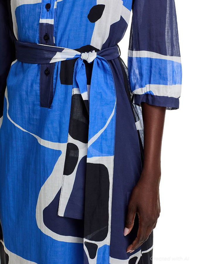 Belted Shirt Dress - Blue - Dresses