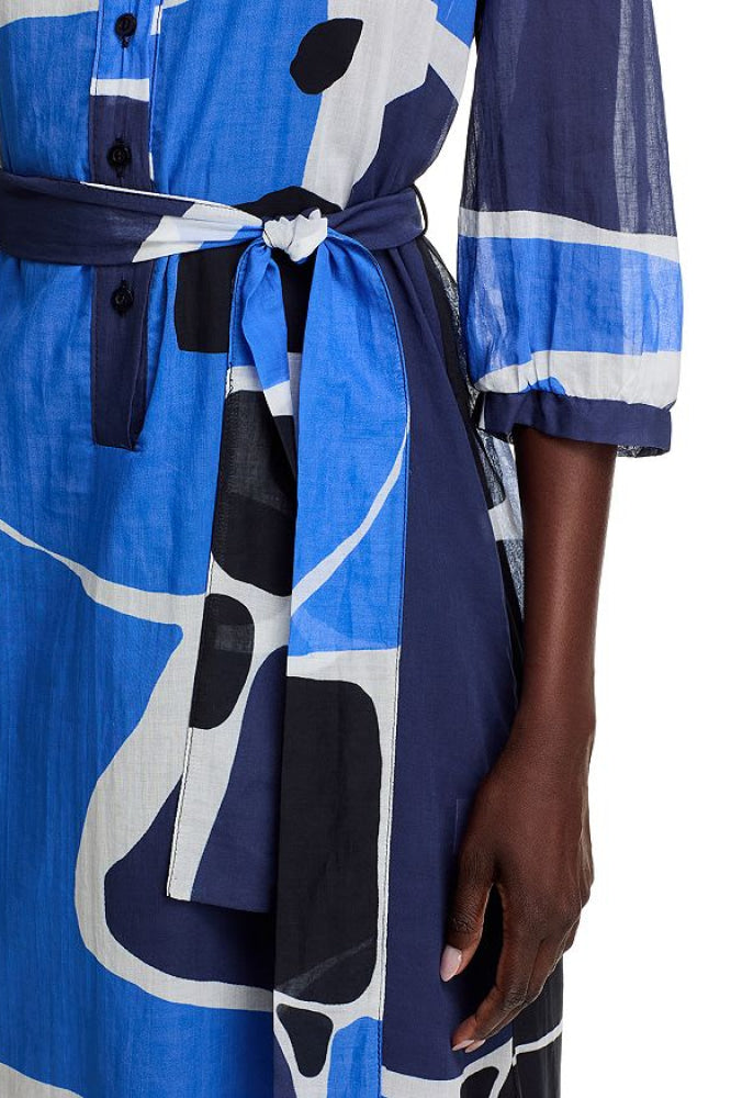Belted Shirt Dress - Blue - Dresses