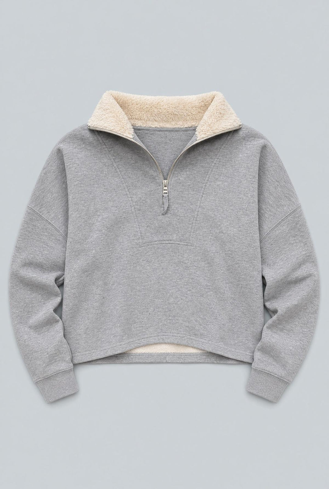 Quarter Zip Sherpa Collar Sweatshirt - Heather Gray