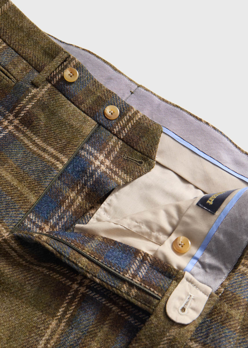 Shetland Wool Plaid Dress Trouser - Green Multi