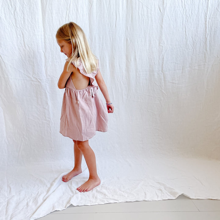 Kids Cross Back Pocket Dress - Blush