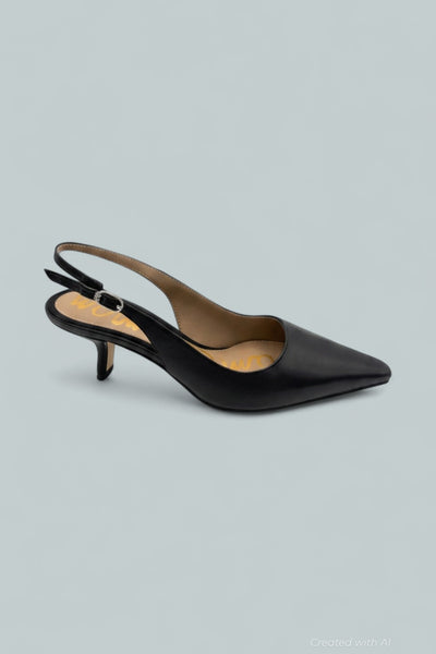 Bianka Slingback Kitten Heels - Black Leather - 6.5 - Slingback