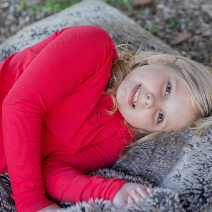 Big Kid Long John - Ruby Red Ribbed - Pajamas
