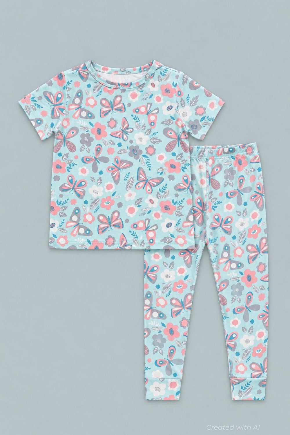 Big Kid Pajama Short Sleeve - Butterfly Aqua - Pajamas