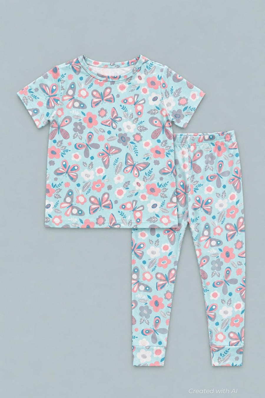 Big Kid Pajama Short Sleeve - Butterfly Aqua - Pajamas