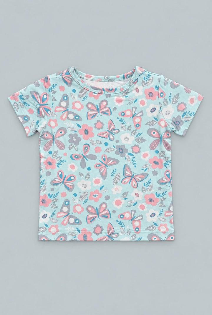 Big Kid Pajama Short Sleeve - Butterfly Aqua - Pajamas