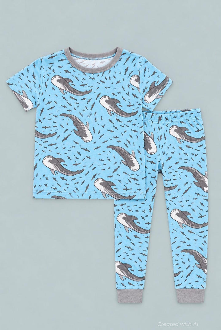 Big Kid Pajama Short Sleeves - Swirling Sharks - Pajamas