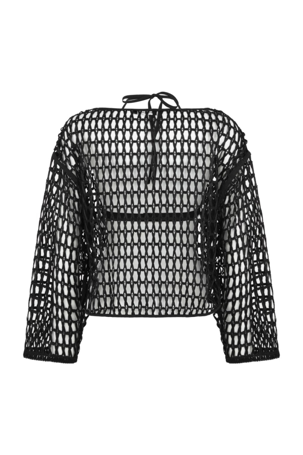 Black Boat Neck Mesh Top - Black - Cover-up