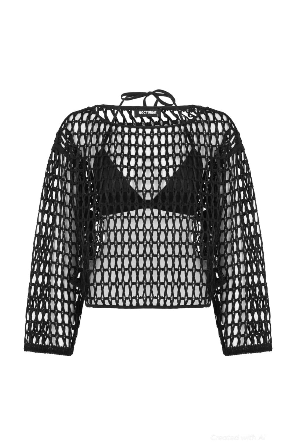 Black Boat Neck Mesh Top - Black - Cover-up