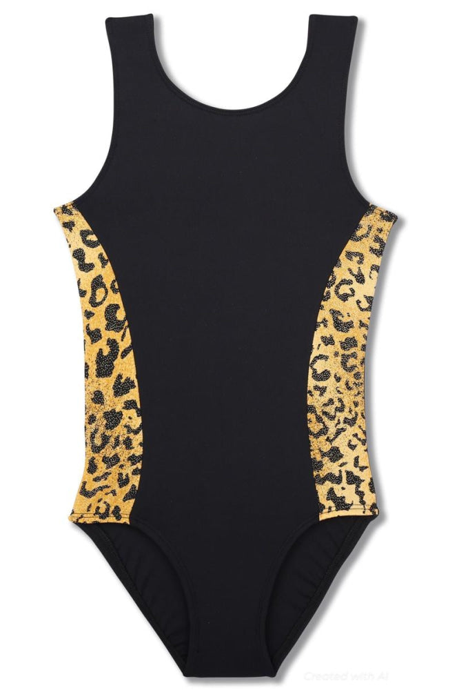 Black Leotard With Gold Cheetah - Bodysuit