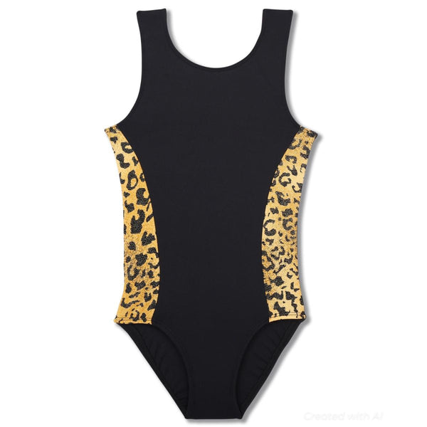 Black Leotard With Gold Cheetah - Bodysuit