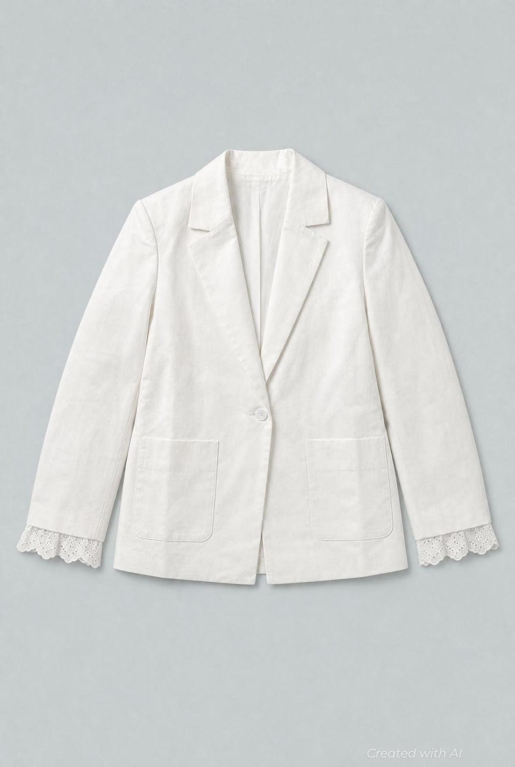 Blazer With Eyelet Cuffs - White - Blazer