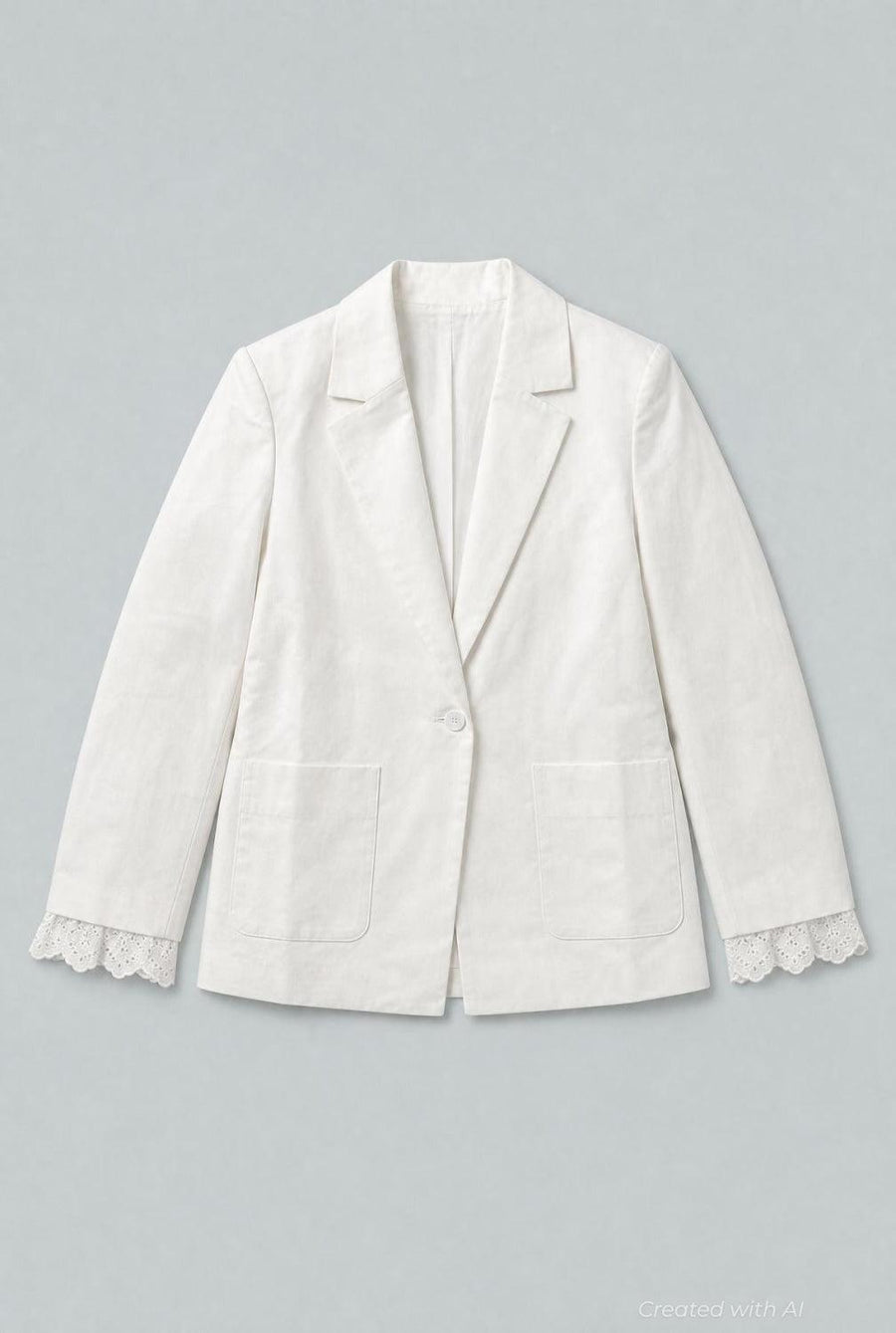Blazer With Eyelet Cuffs - White - Blazer