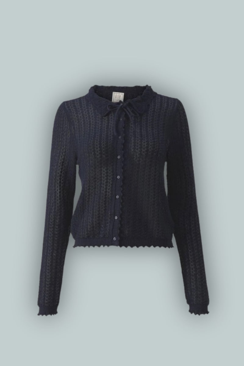 Gap × DÔEN Linen-Blend Pointelle Cardigan - Navy Uniform - Cardigan