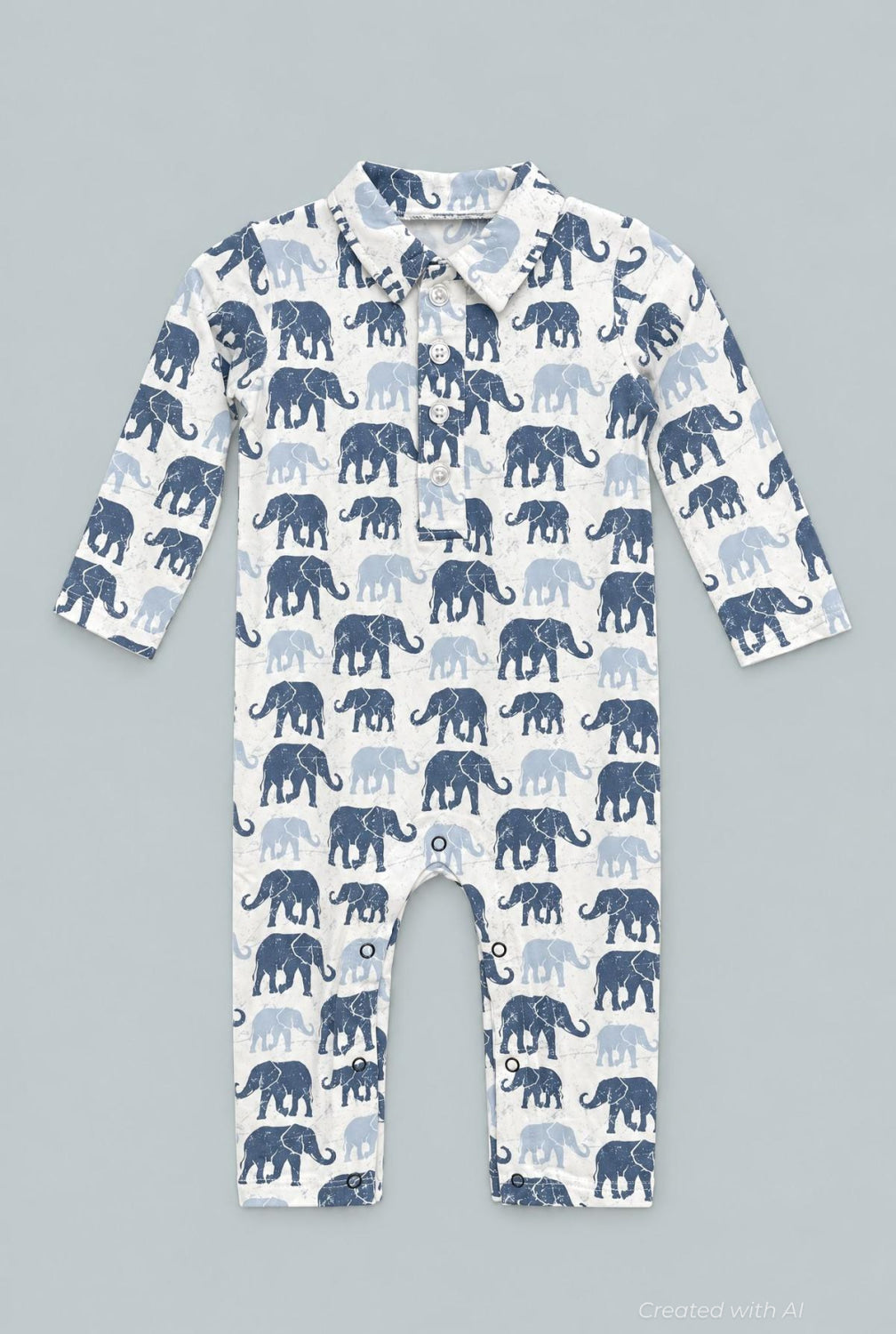 Blue Elephant Polo Romper - Ethan’s Elephants - Romper