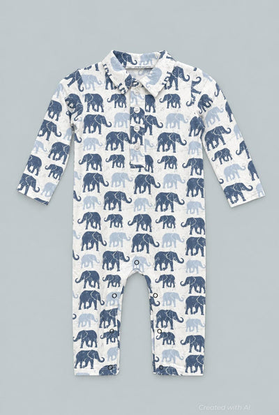 Blue Elephant Polo Romper - Ethan’s Elephants - Romper
