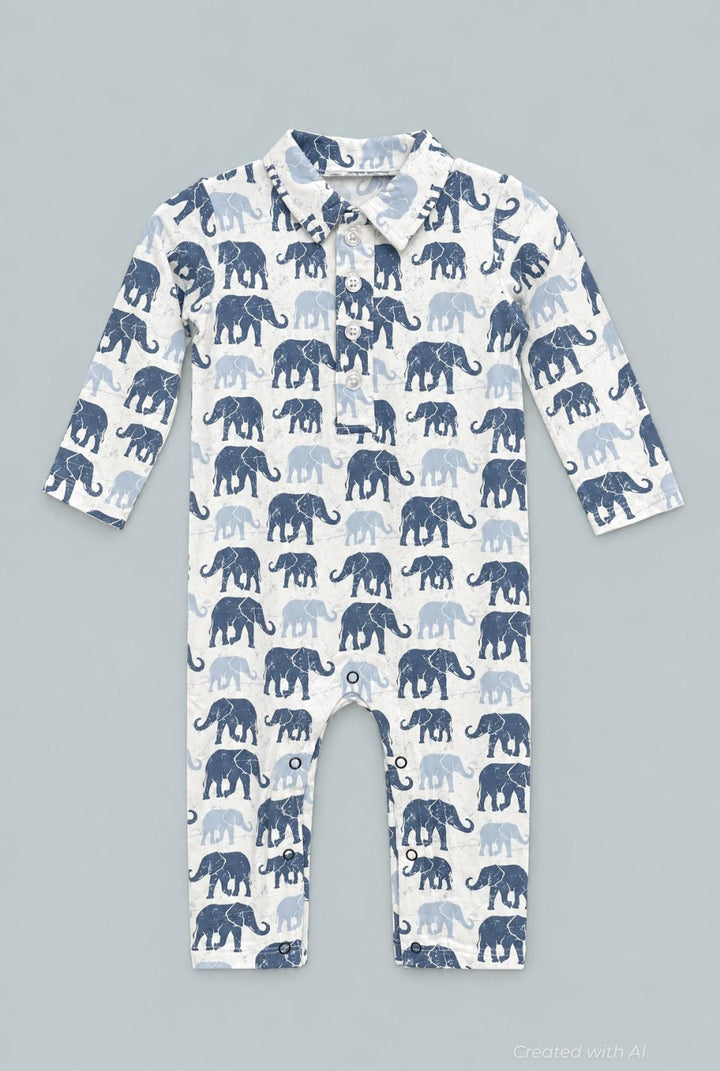 Blue Elephant Polo Romper - Ethan’s Elephants - Romper