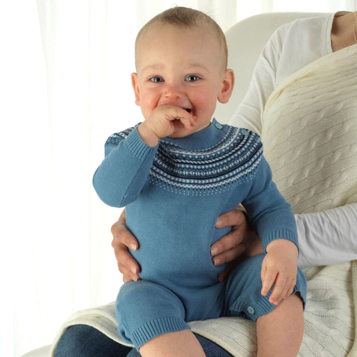 Blue Fairisle Knit Playsuit - 3m - Playsuit