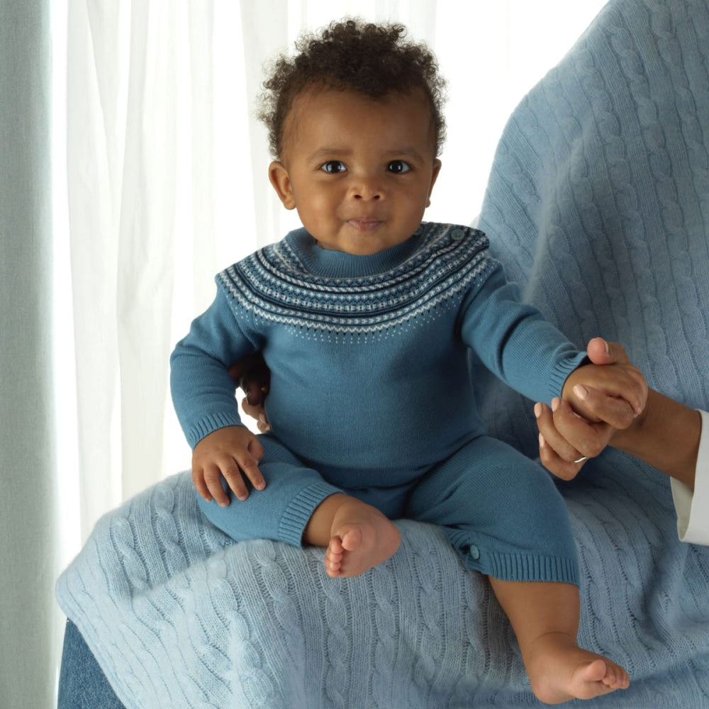 Blue Fairisle Knit Playsuit - 3m - Playsuit