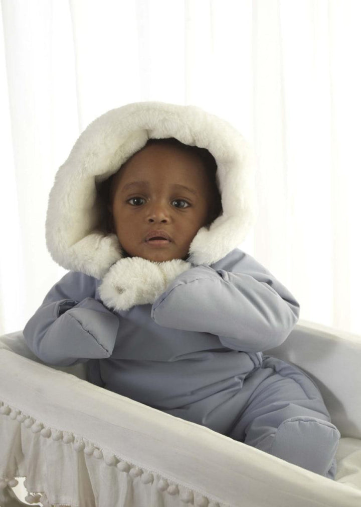 Blue Faux Fur Trim Snowsuit - 12m - Snowsuit