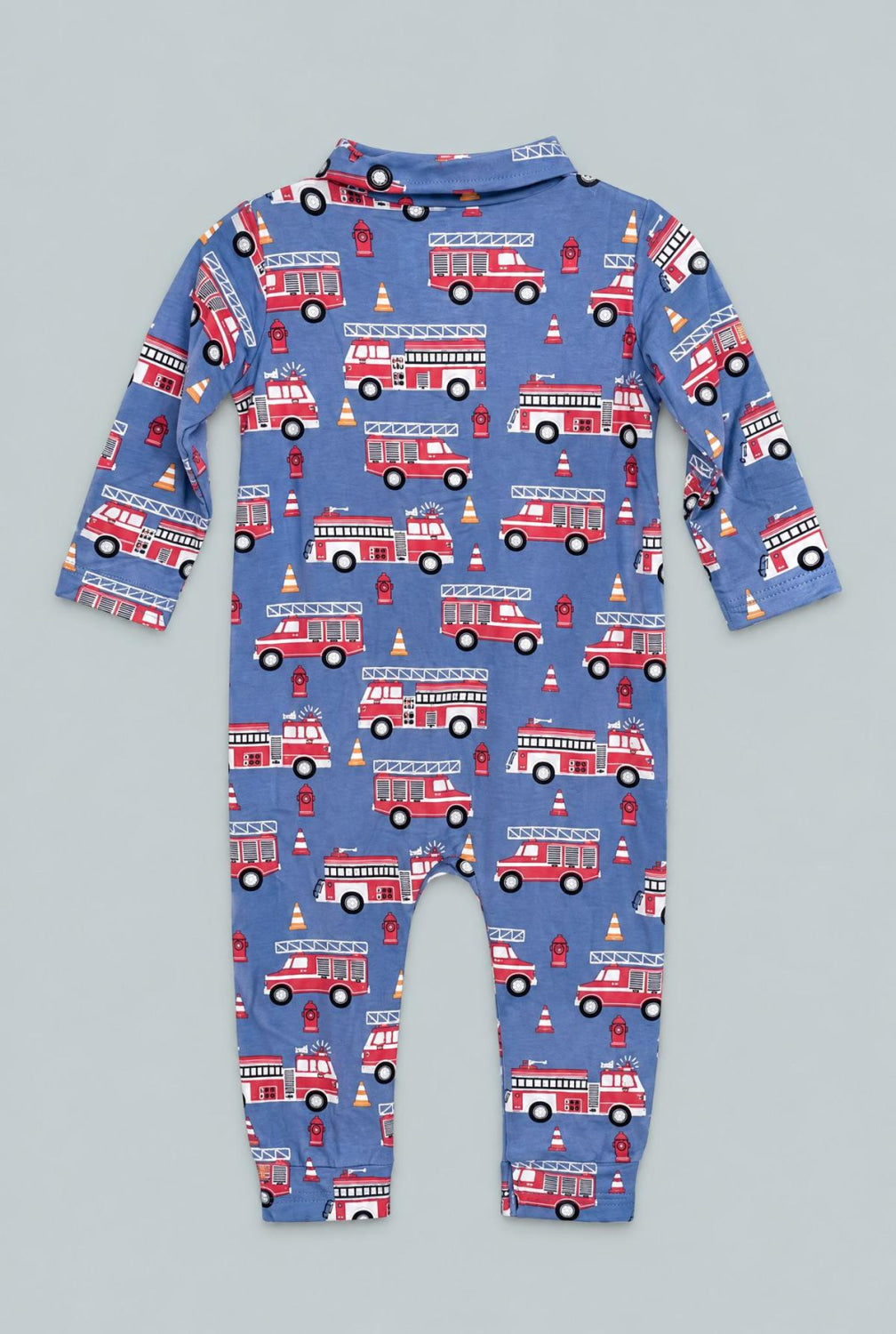 Blue Fire Truck Long-Sleeve Polo Romper - Cameron - Romper