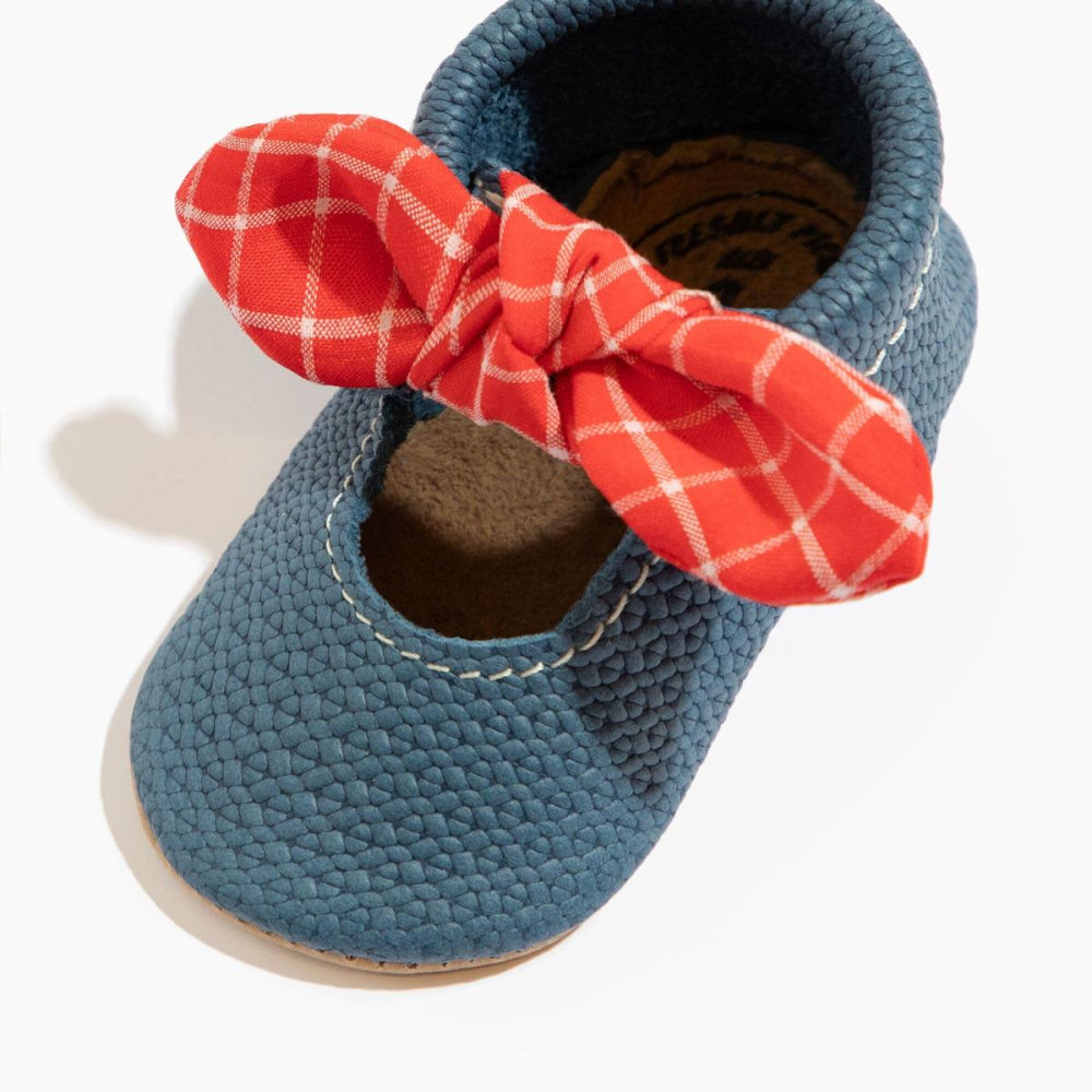 Blue Jean Knotted Bow Baby Shoe - ’Flats - Baby Kids Adult All’