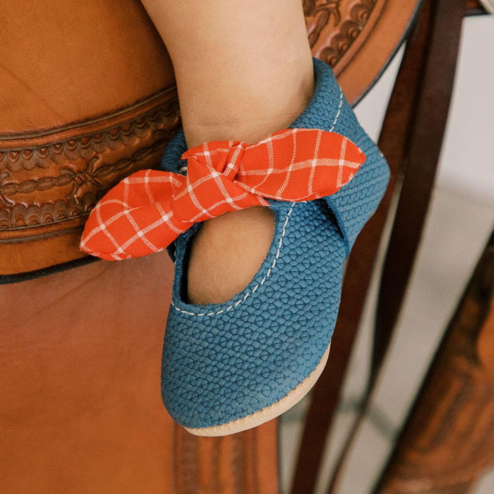 Blue Jean Knotted Bow Baby Shoe - ’Flats - Baby Kids Adult All’