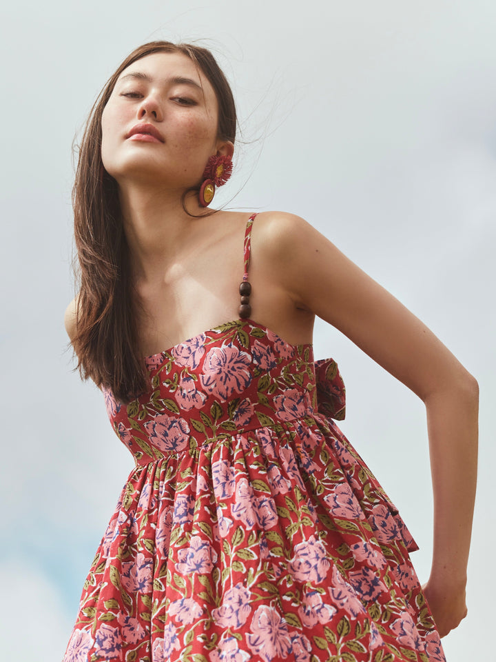 Gavin Fringe Mini Dress - Imperial Red/Blush Floral print