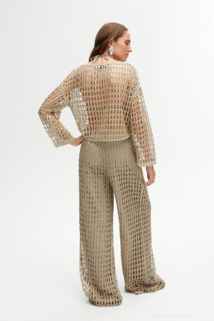 Boat Neck Mesh Top - Mink - Shirt
