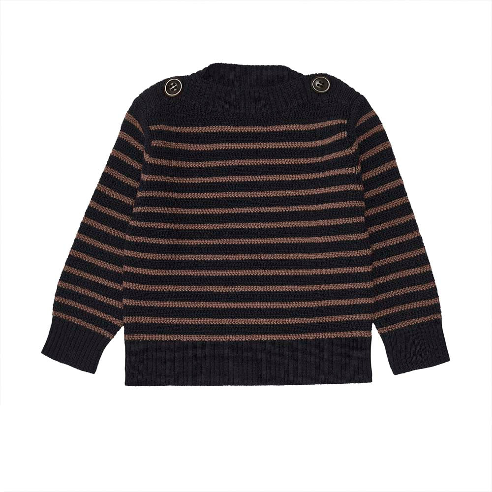Baby Boatneck Sweater - Dark Navy/Nutmeg
