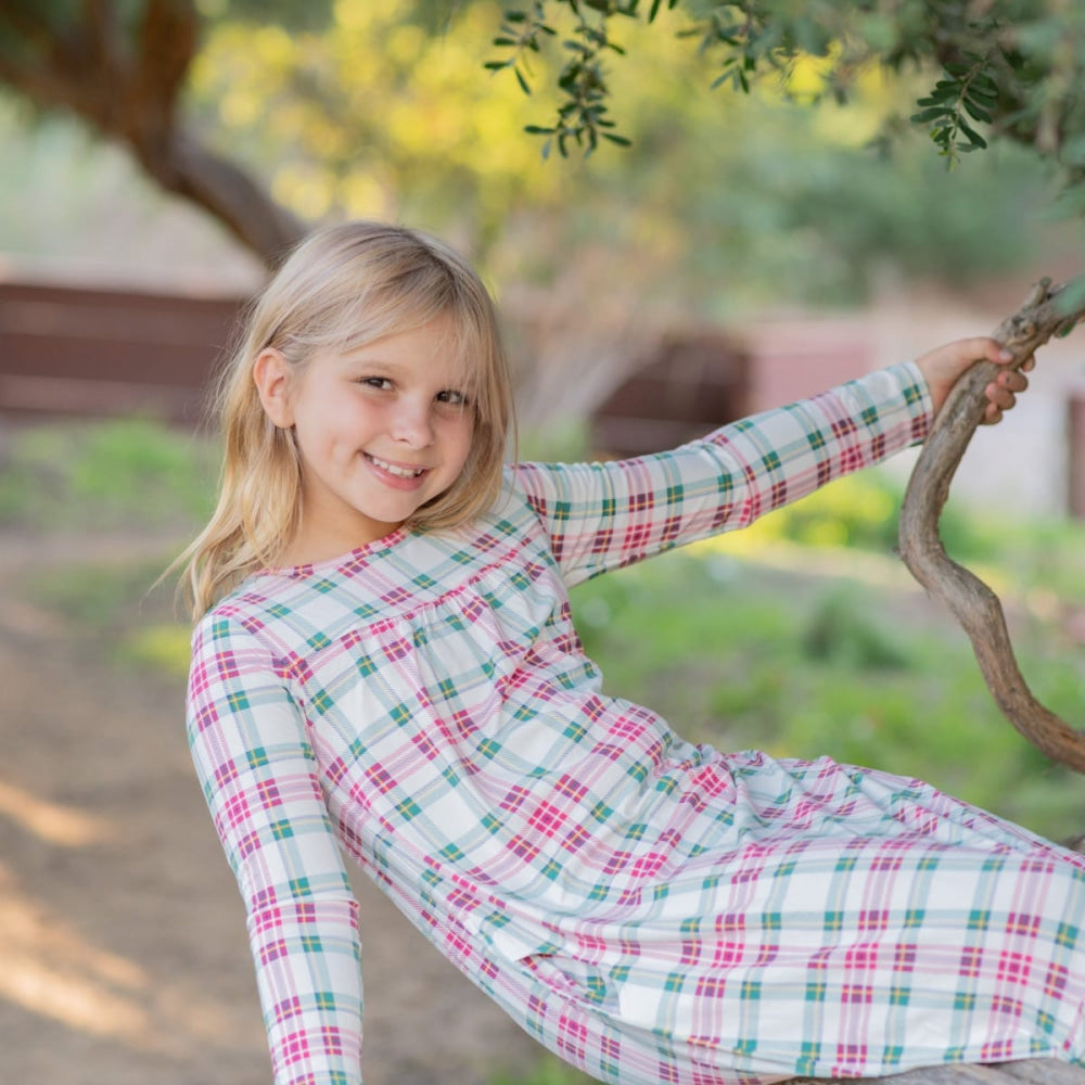 Boho Dress - White Tartan - Dresses