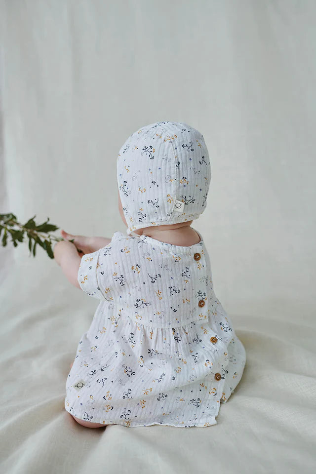 Muslin Floral Baby Dress - Ivory