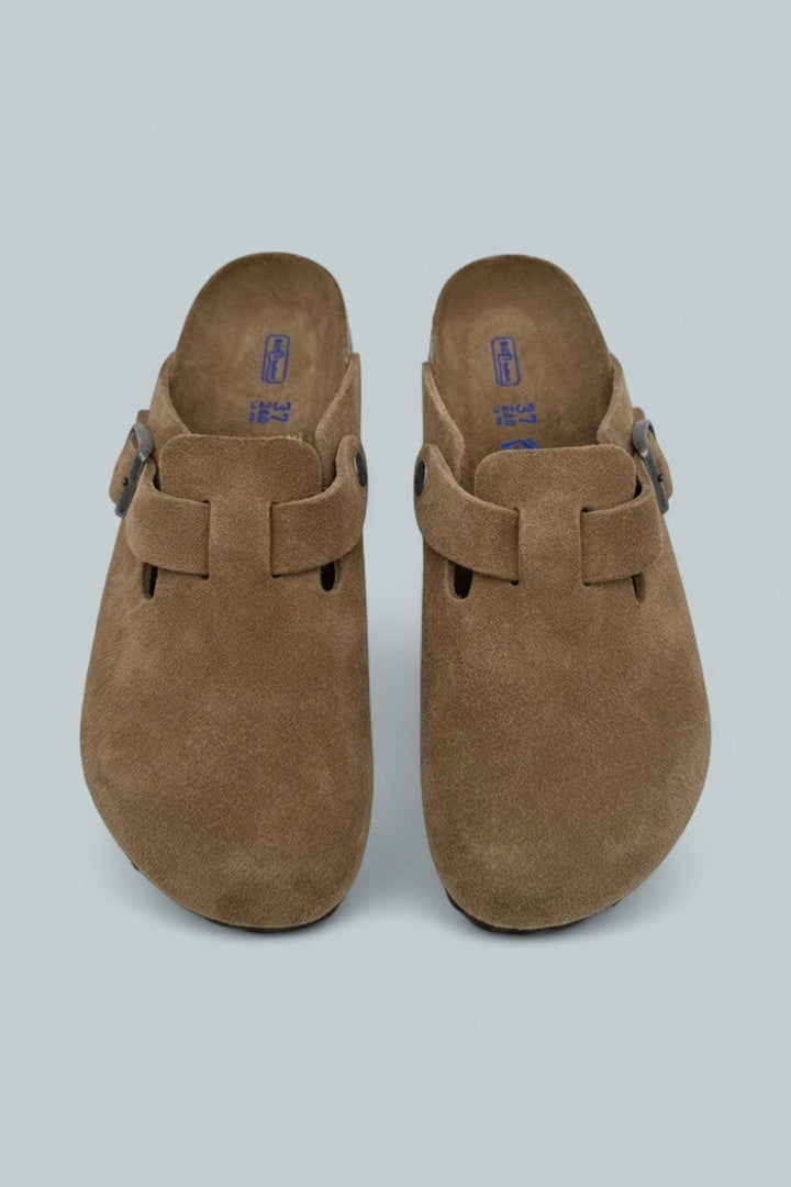Boston Soft Footbed Suede Leather Clogs - Dark Tea Tonal - US M 4 / US W 6 / EU 37 Narrow - Clog