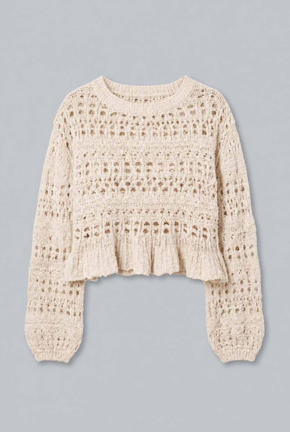 Boucle Ruffle Hem Sweater - Ivory - Sweater