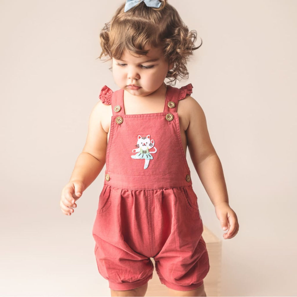 Bouncy Ballerina Linen Shortalls - Dynamite Pink - Overalls