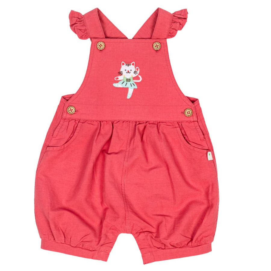Bouncy Ballerina Linen Shortalls - Dynamite Pink - Overalls