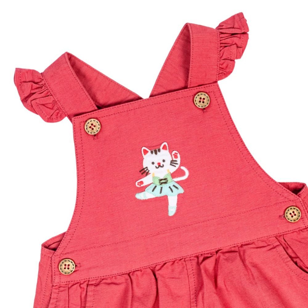 Bouncy Ballerina Linen Shortalls - Dynamite Pink - Overalls