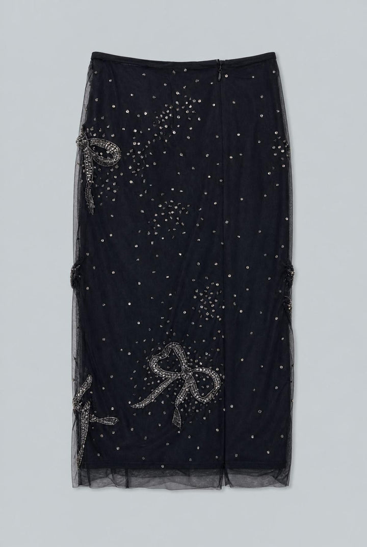 Bow-Embroidered Pencil Skirt - Black - US / XS - Skirt