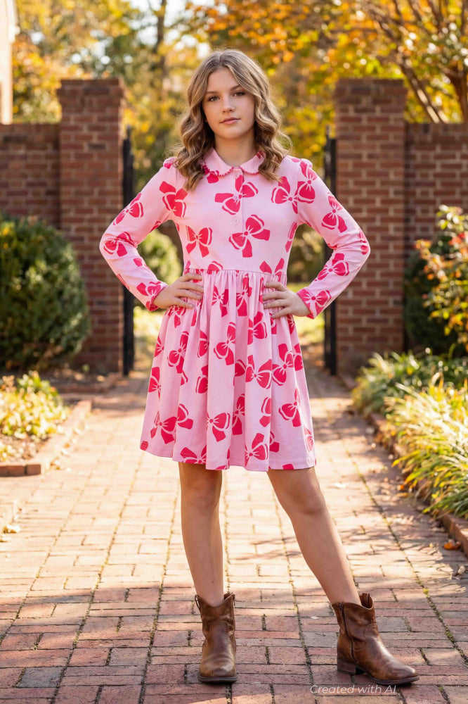 Bow Heart Jersey Dress - Dresses