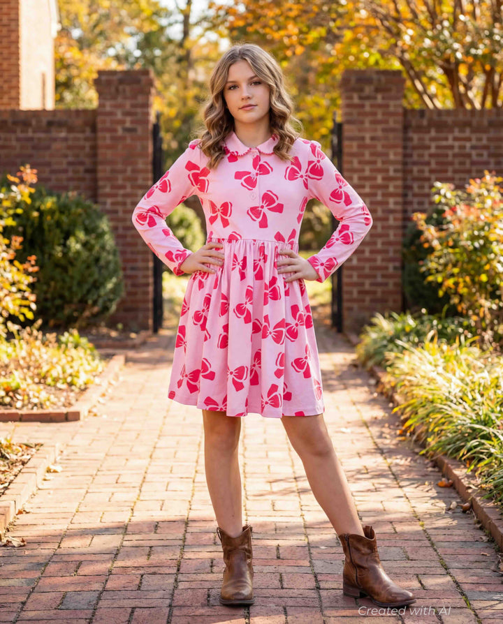 Bow Heart Jersey Dress - Dresses