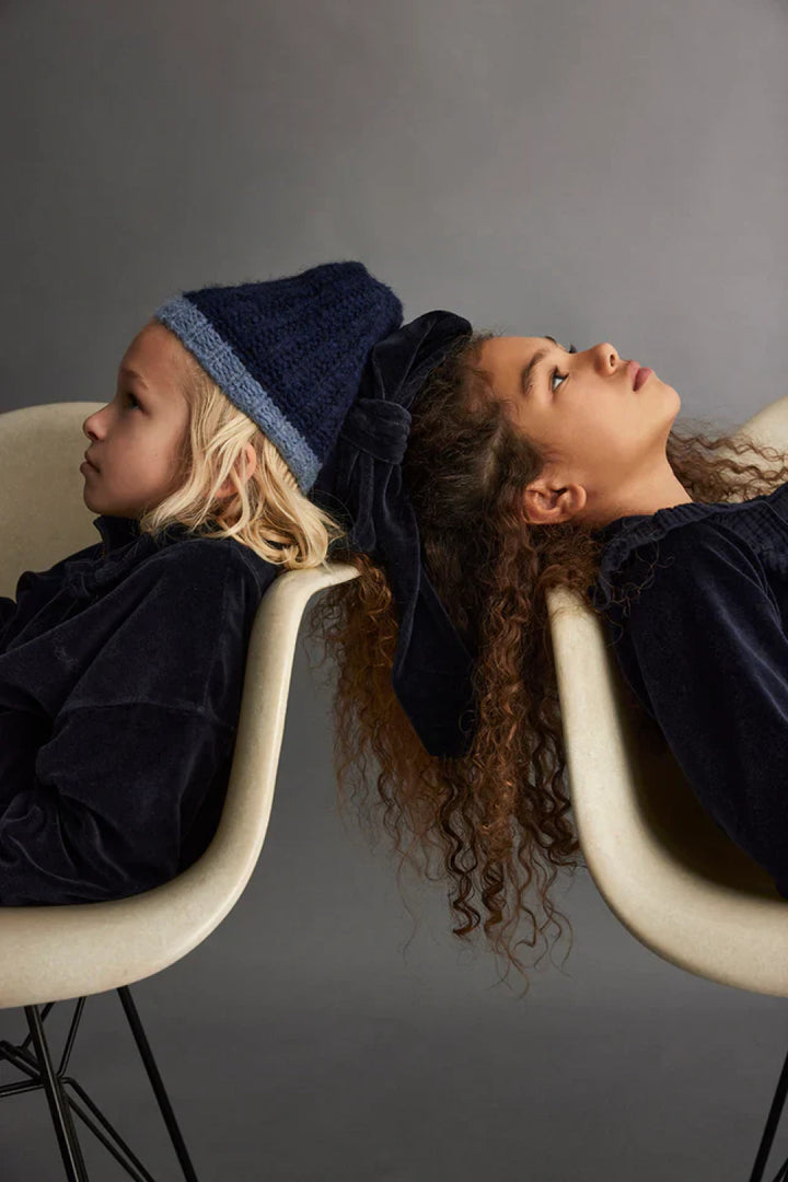 Bow organic velour scrunchie - Navy - ONE SIZE - Hair Accessories
