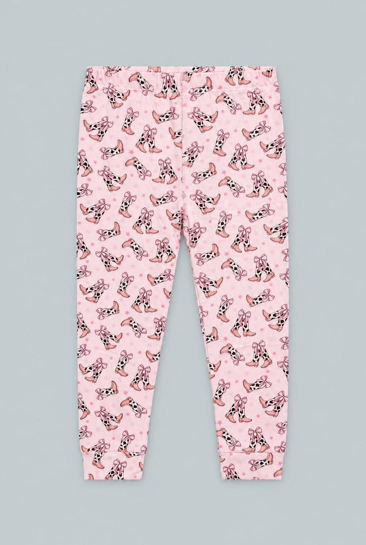 Bows Big Kid Pajama Set - Cowhide Boots - Pajamas