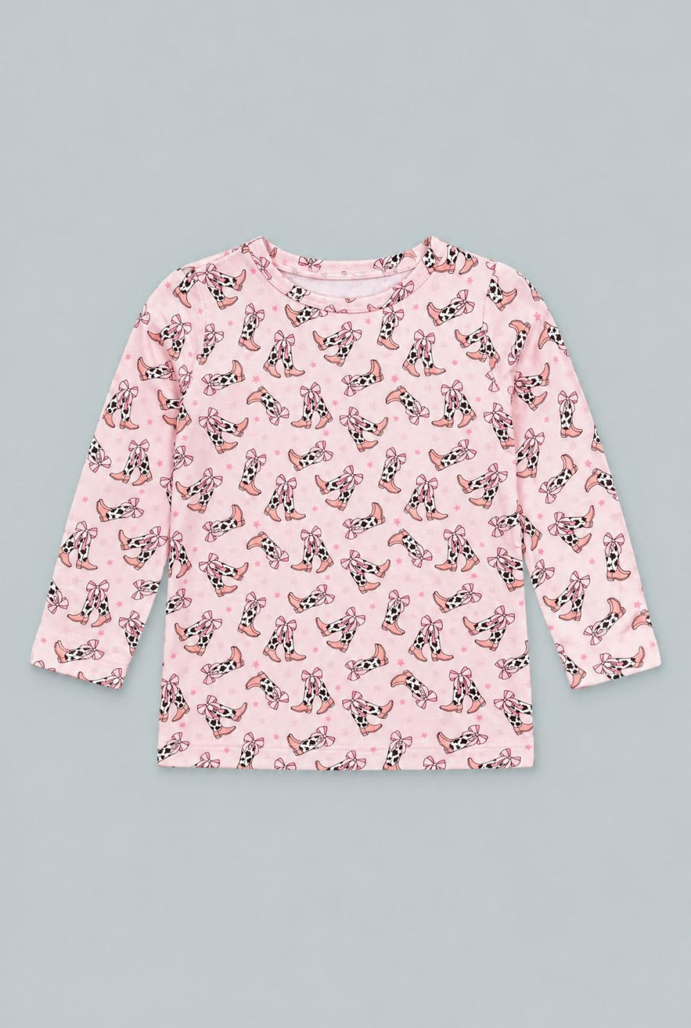 Bows Big Kid Pajama Set - Cowhide Boots - Pajamas