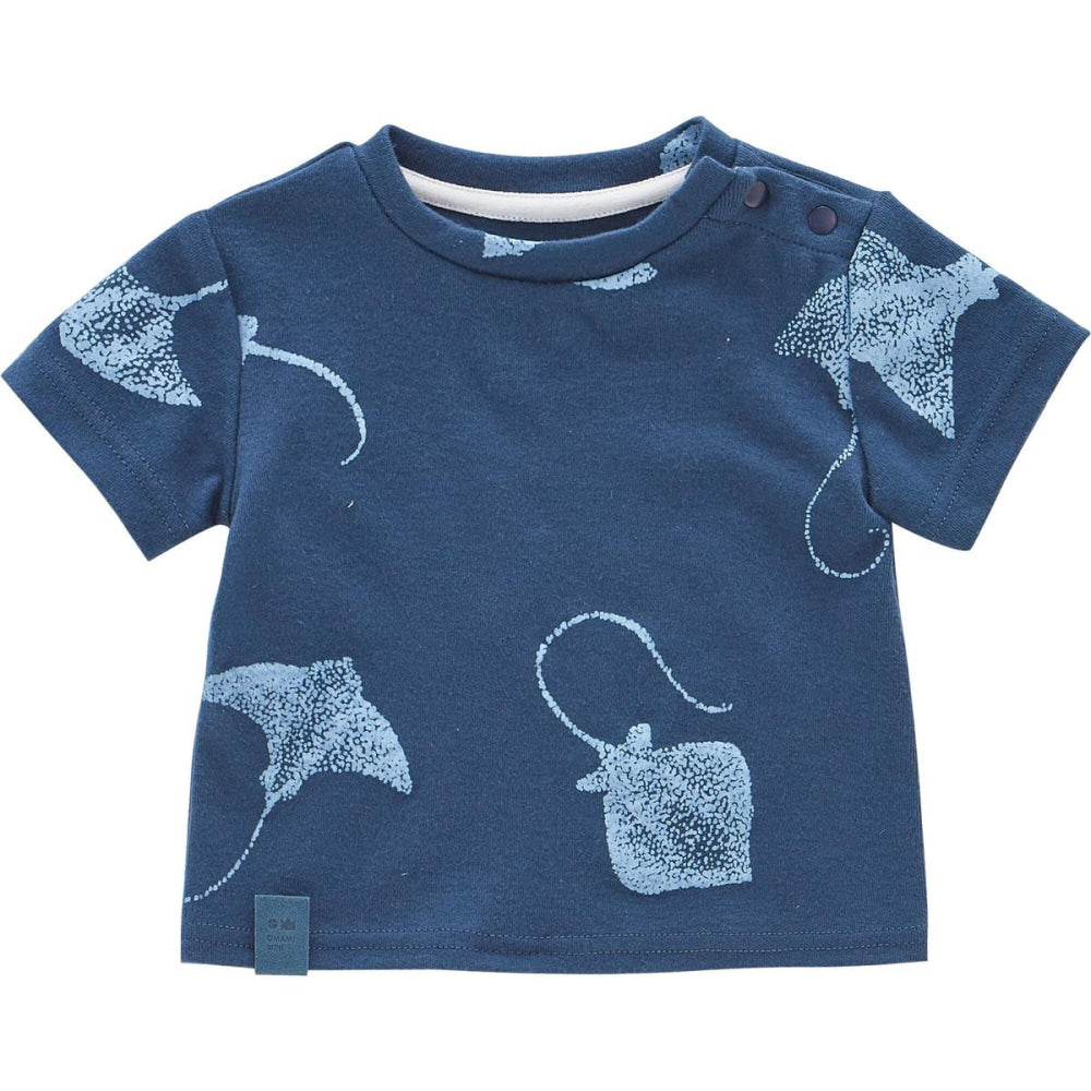 Boxy T-Shirt with All Over Print - Navy - T-shirt