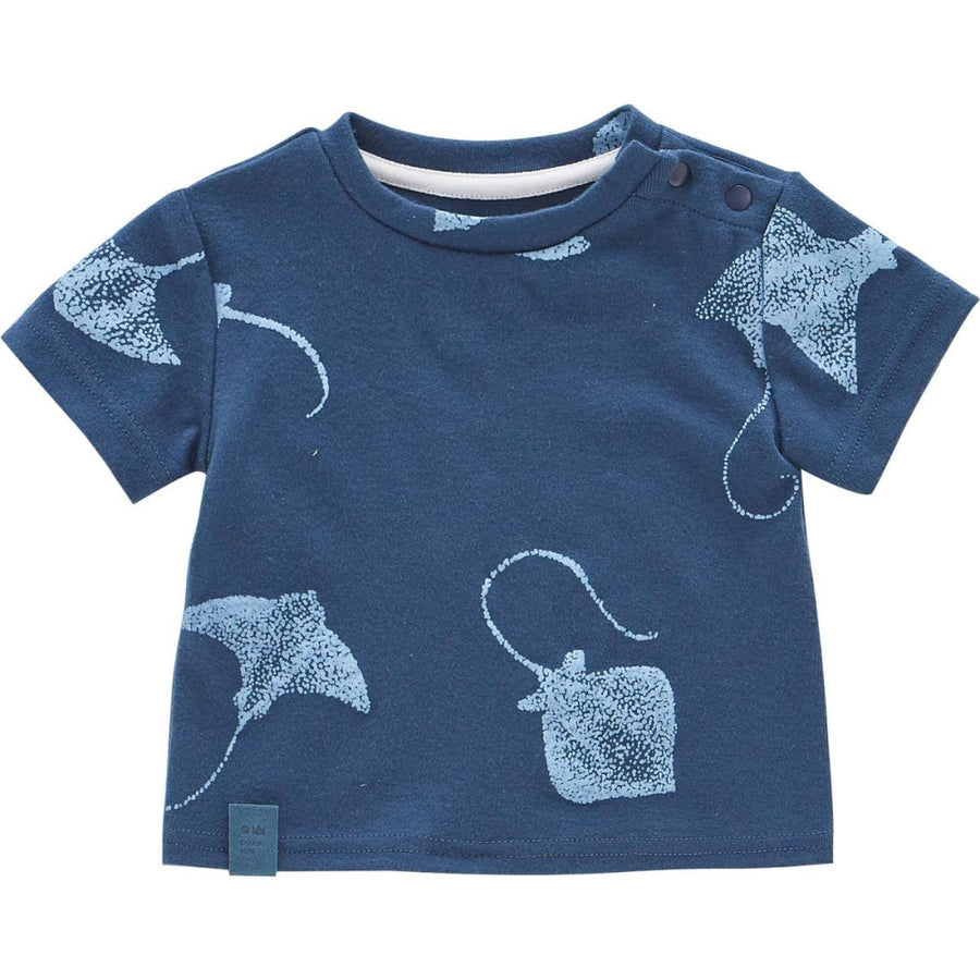 Boxy T-Shirt with All Over Print - Navy - T-shirt