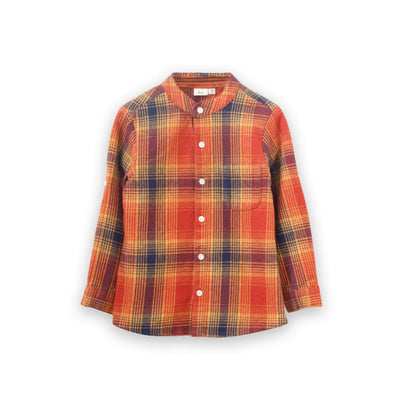 Boys Long Sleeve Flannel Check Shirt - Orange Plaid - Button Down Shirt