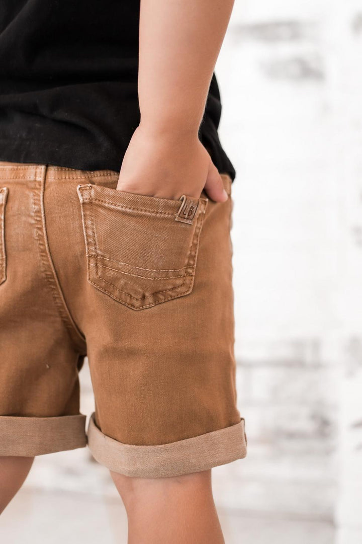 Boys Rolled Denim Short - Dark Camel - Shorts