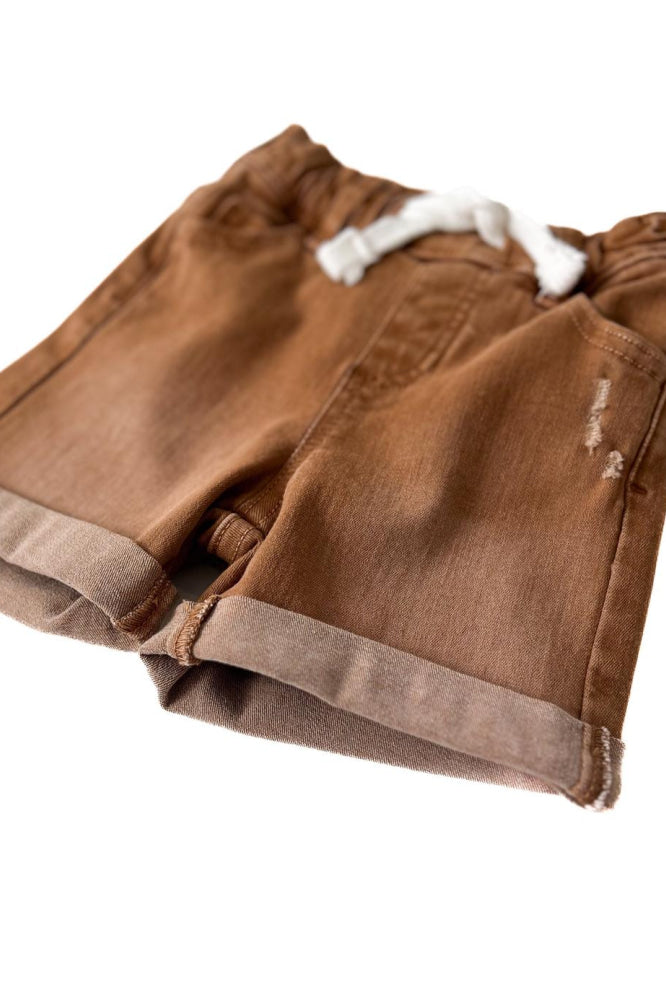 Boys Rolled Denim Short - Dark Camel - Shorts